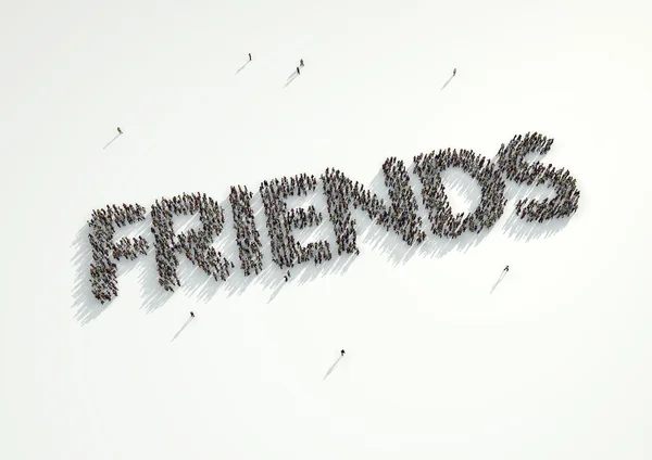 Aerial shot of a crowd of people forming the word 'Friends'. Con — Stockfoto