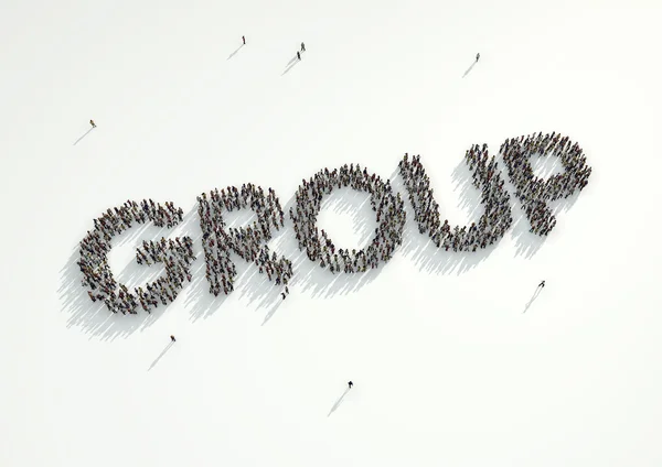 Aerial shot of a crowd of people forming the word 'Group'. Conce — Stockfoto