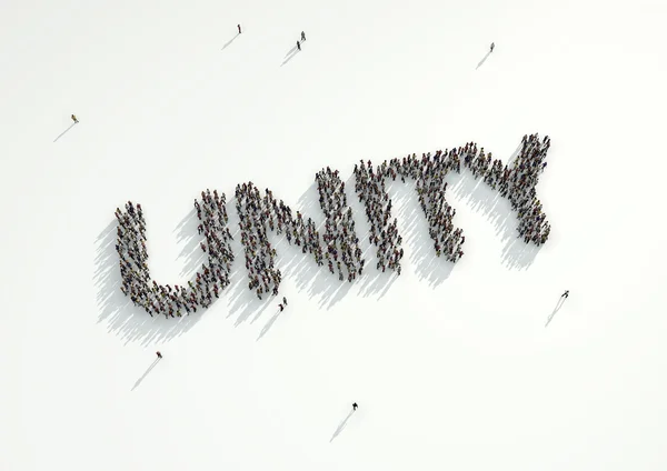 Aerial shot of a crowd of people forming the word 'Unity'. Conce — Stock Fotó