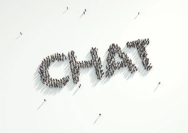 Aerial shot of a crowd of people forming the word 'Chat'. Concep