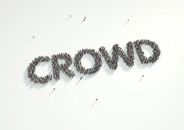 Vue aérienne d'une foule de personnes formant le mot Crowd. Concept — Photo
