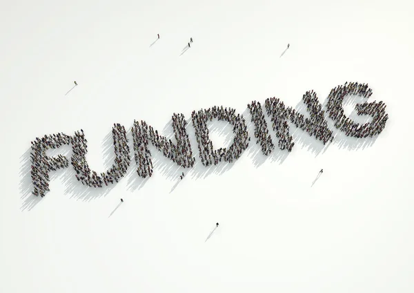 Aerial shot of a crowd of people forming the word Funding Concep