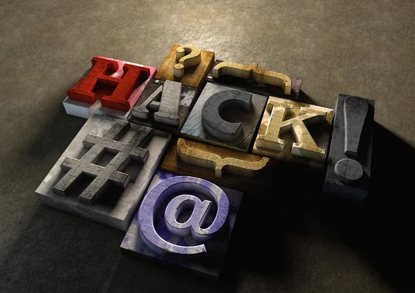 Slovo hack z barevné grunge tvarovaných dřevěných tisk — Stock fotografie