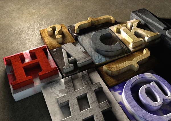 Das Wort Hack aus farbenfrohem Grunge texturierten Holzdruck — Stockfoto