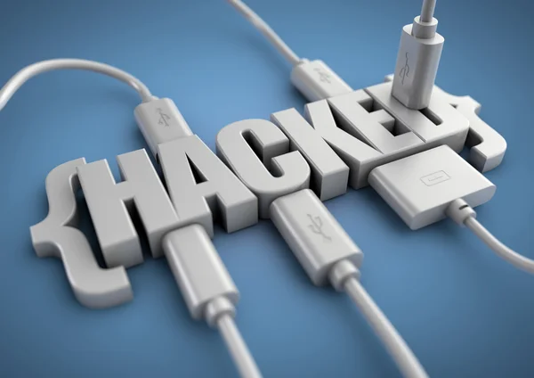 Titolo hackerato con cavi dati collegati ad esso . — Foto Stock