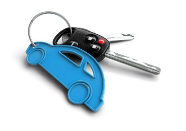 Car keys with pink passenger vehicle icon as keyring. clipart