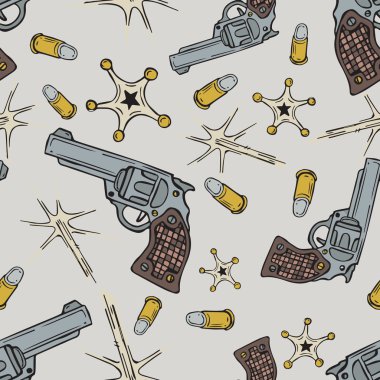 Karikatür tarzı doodle kovboy silah Dikişsiz desen çizimleri,