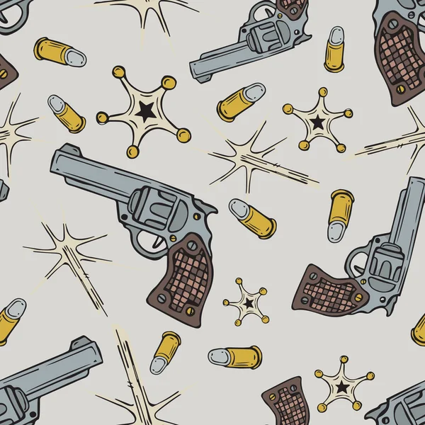 Rajzfilm stílusú doodle varrat nélküli mintát cowboy fegyvert rajzai, — Stock Fotó