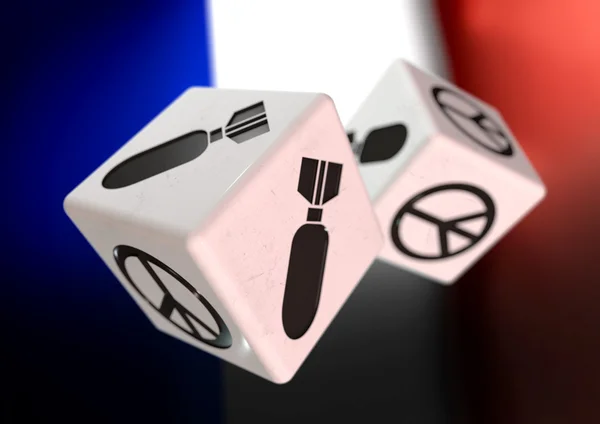 Dice with war and peace symbols on each side. Declare war on another nation or vote for peace — Stock Photo, Image