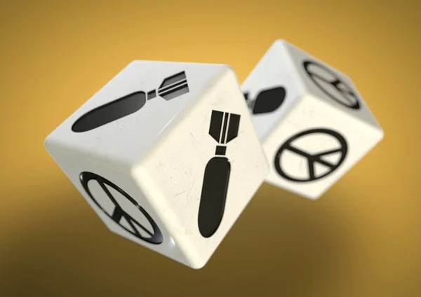 Dice with war and peace symbols on each side. Declare war on another nation or vote for peace — Stock Photo, Image