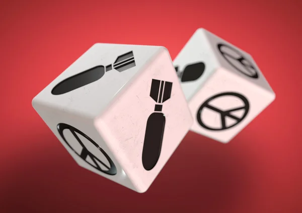 Dice with war and peace symbols on each side. Declare war on another nation or vote for peace — Stock Photo, Image