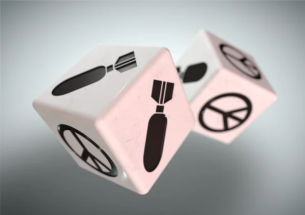 Dice with war and peace symbols on each side. Declare war on another nation or vote for peace — Stock Photo, Image