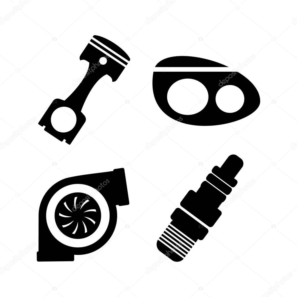 Car spare parts. Vector icons of various auto parts, isolated on white background.
