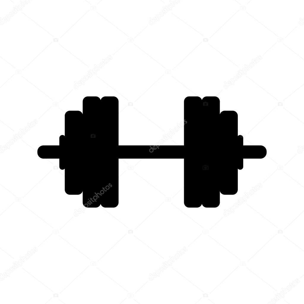 Dumbbell, black vector icon isolated on white background.