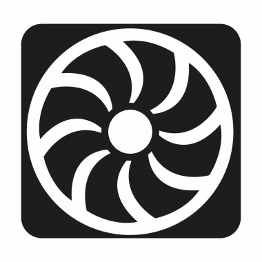 Merkezi bilgisayar işlemcisinin soğutma sistemi. İşlemci hava soğutma sistemleri, beyaz arkaplanda izole edilmiş siyah vektör simgesi.