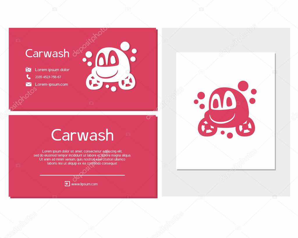 Car wash. Car wash logo. Corporate identity for a car wash. Design of business cards for car wash employees. Colored vector illustration.