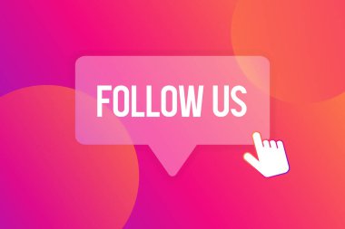 Çok renkli kırmızı ve turuncu arka planda, Glasmorfizm tarzında bizi takip edin. Vektör illüstrasyonu.