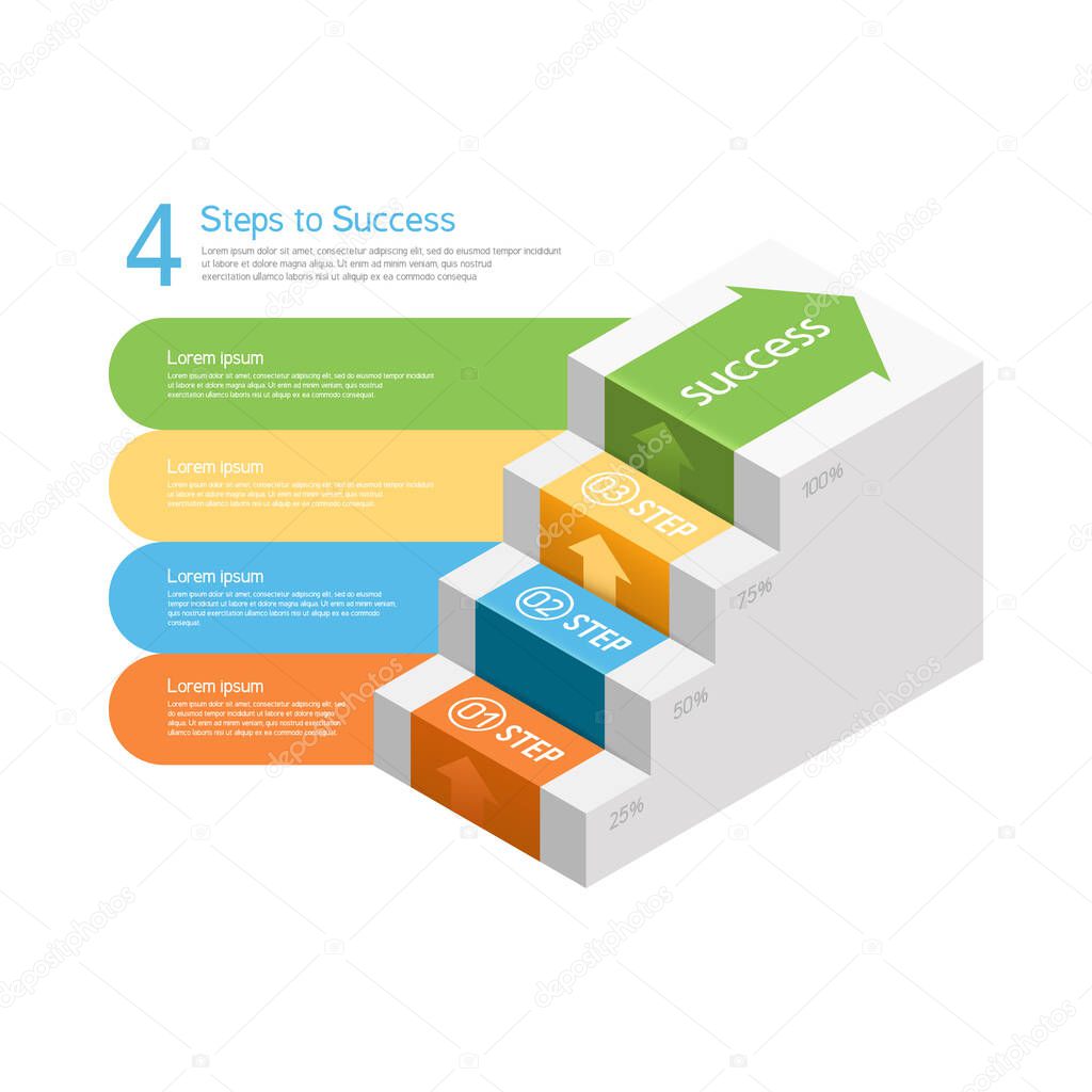  Infographic 4 steps to success. Infographics for websites, videos, presentations etc. Vector illustration.