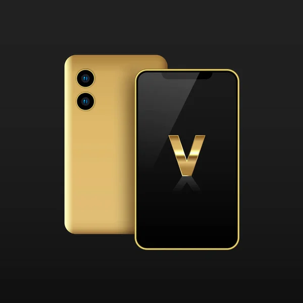 Uno Smartphone Dorato Vip Smartphone Lusso Illustrazione Vettoriale Sfondo Nero — Vettoriale Stock