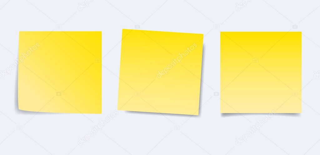 Post-it Yellow Sticky Notes. Vector illustration. Blank stickers to place your design on.