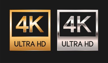 4k ultra HD, altın ve gümüş rozetler. 4K video çözünürlüğü, vektör çizimi.