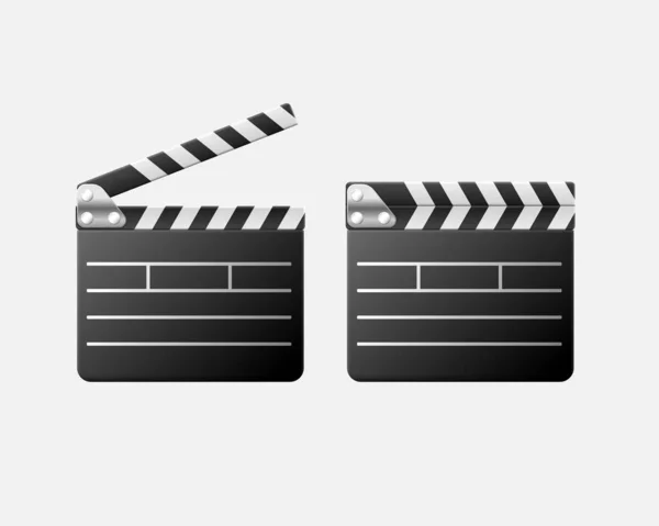 Regista Film Clapper Board Illustrazione Realistica Isolata Sfondo Grigio — Vettoriale Stock