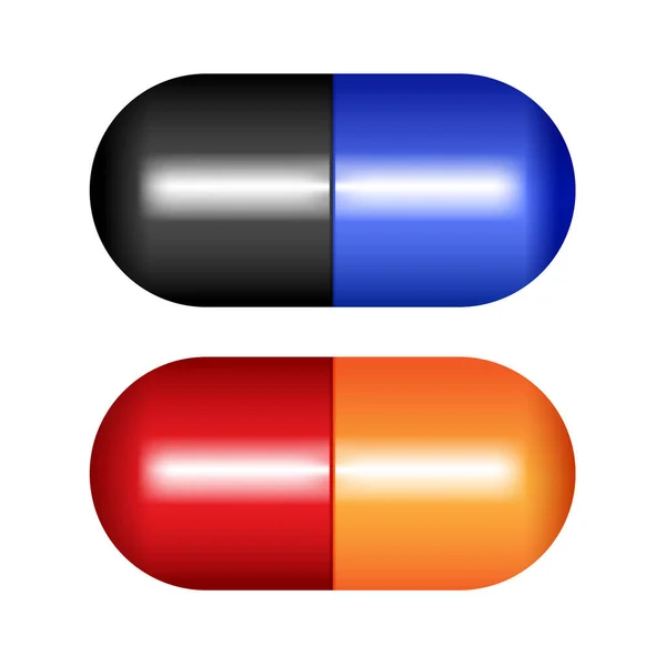 Set Von Mehrfarbigen Realistischen Pillen Medikamentenabbildung Isoliert Auf Weißem Hintergrund — Stockvektor