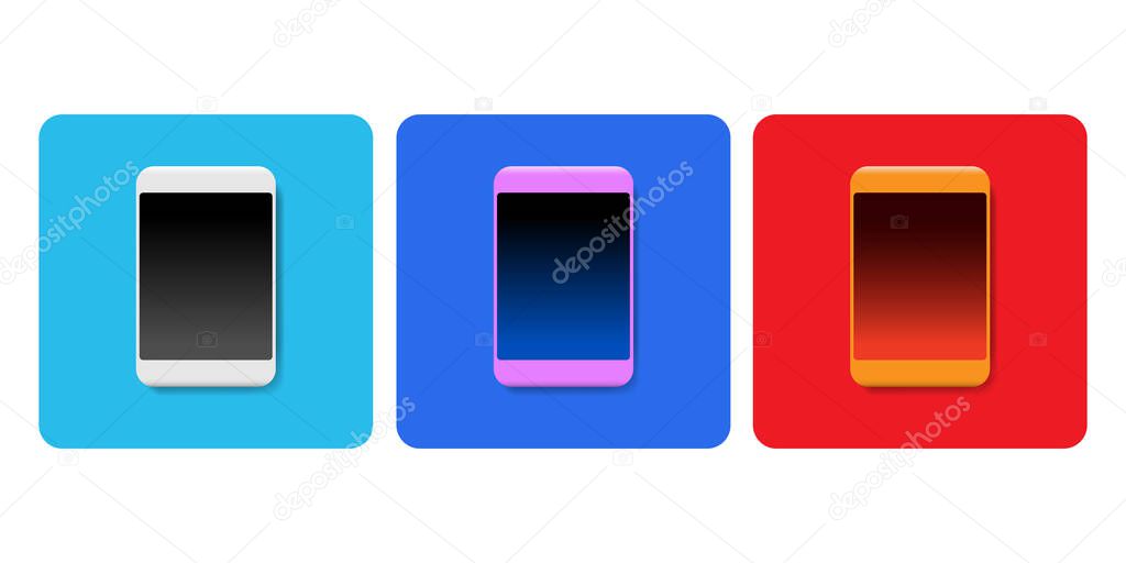  Multicolored smartphones with blank screens. Vector illustration.