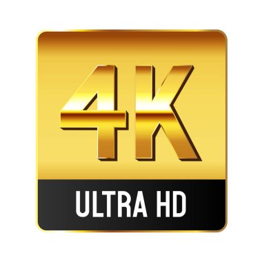 4K çözünürlük etiketi Yüksek çözünürlüklü görüntü çözünürlüğü. 4K Ultra HD rozeti. Altın 4k sancak, vektör illüstrasyonu.