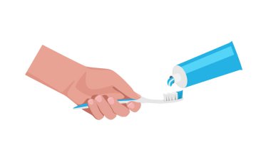 Diş fırçası ve diş macunu. Düz renk vektör çizimi beyaz arkaplanda izole edildi.