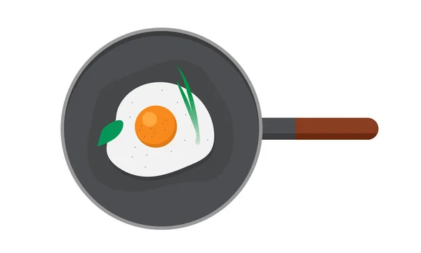 Fried Eggs Pan Fried Eggs Herbs Black Pepper Flat Vector — Stock Vector