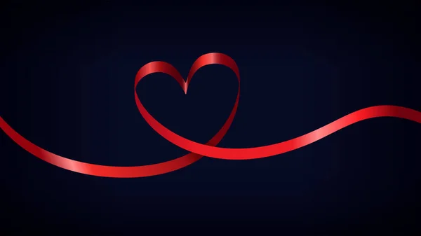 Ruban Rouge Forme Coeur Sur Fond Bleu Foncé Illustration Vectorielle — Image vectorielle