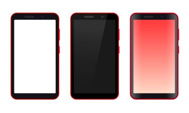 Kullanıcı arayüzü tasarımı için akıllı telefon seti. İçeriğinizi eklemek için boş akıllı telefon ekranları. Vektör illüstrasyonu.