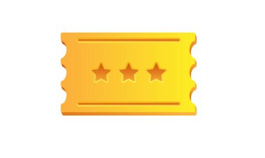 Altın bilet. Vektör karikatür çizimi. Beyaz arka planda üç yıldızlı 3D altın bilet.