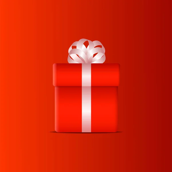 Red Gift Box White Bow Ribbon Red Background Gift Vector — Vetor de Stock