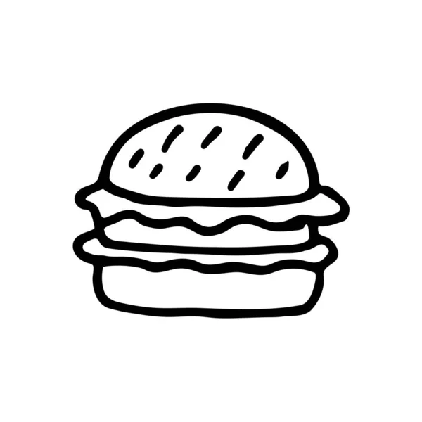 Ręcznie Rysowany Hamburger Doodle Burger Ikona Wektorowa Izolowana Białym Tle — Wektor stockowy