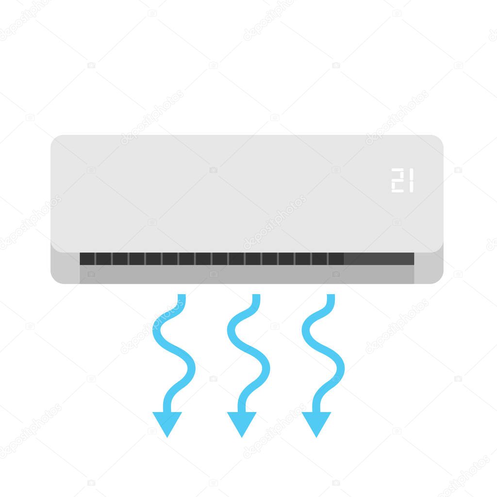 Air conditioning. Air conditioner and three arrows indicating the direction of air. Vector flat illustration isolated on white background.