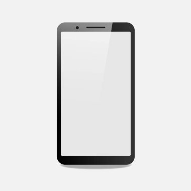 Beyaz ekranlı siyah akıllı telefon. Gri arkaplanda izole edilmiş vektör illüstrasyonu.