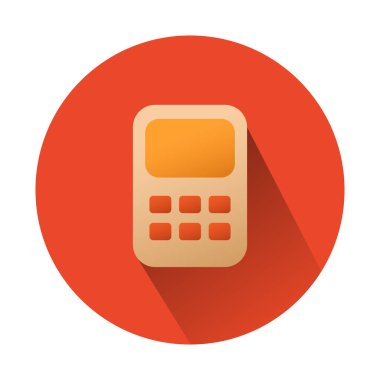 Hesap makinesi simgesi. Hesap makinesi resmi olan bir vektör etiketi. Kullanıcı arayüzleri, web siteleri, pankartların tasarımında kullanılmak üzere. Vektör illüstrasyonu beyaz arkaplanda izole edildi.