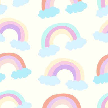 Gökkuşağı kusursuz desen. Çizgi film pastel gökkuşağı, vektörsüz arkaplan.