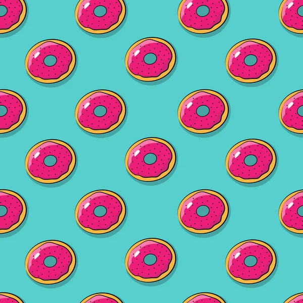 Modèle Sans Couture Beignet Pop Art Donut Sur Fond Bleu — Image vectorielle