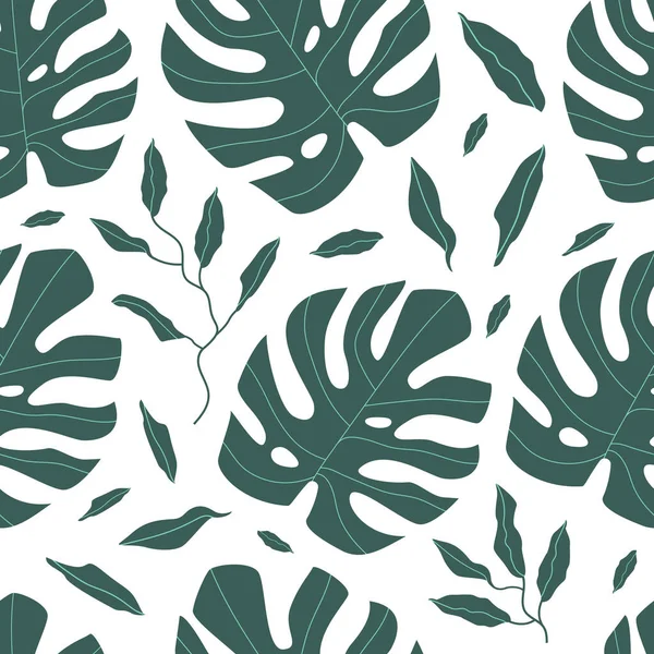 Monstera Nahtloses Muster Grüne Blätter Von Monstera Auf Weißem Hintergrund — Stockvektor