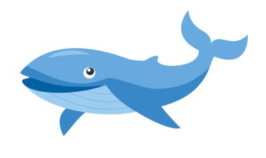 Mavi balina. Çizgi film vektörü mavi balina beyaz arkaplan üzerinde izole.