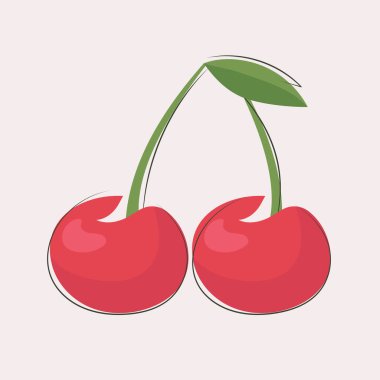 Kiraz. Çizgi film iki kiraz çileği çizdi. Vektör çizimi çizimi.
