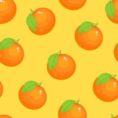 Turuncu, pürüzsüz desen. Yeşil yapraklı turuncu ve sarı arka planda. Vektör deseni.
