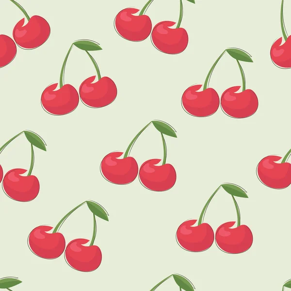 樱桃无缝图案 两种樱桃 叶背浅 病媒类型 — 图库矢量图片