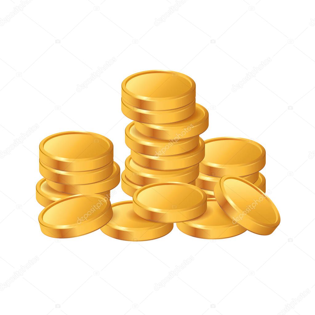 Gold coins vector. Stack of gold coins, illustration isolated on white background.