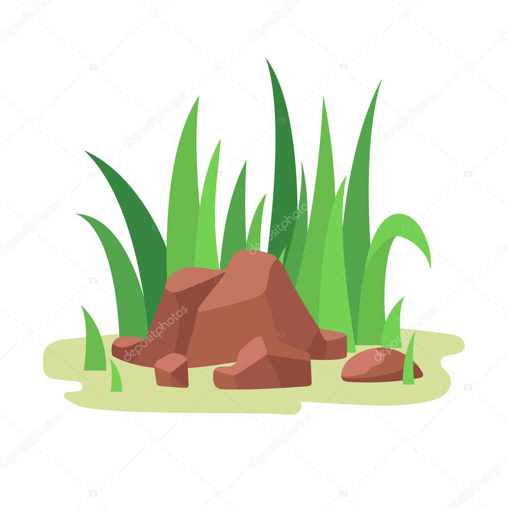 Stones and grass. Vector illustration isolated on white background.