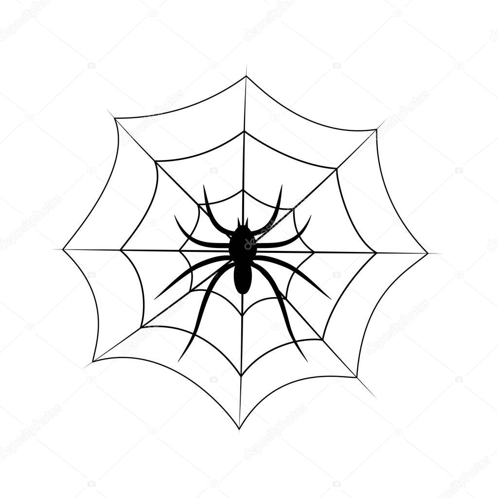 Spider on a web. Vector illustration isolated on white background.