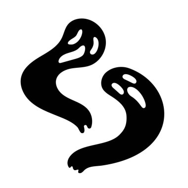  İki hayalet. Siyah bir hayalet silueti, vektör simgesi beyaz arkaplanda izole.